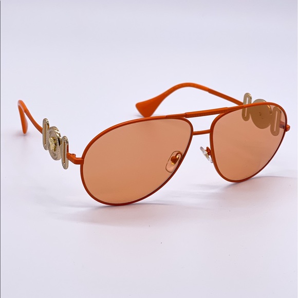 NEW VERSACE VE2249 1485/74 AVIATOR SUNGLASSES VERSACE MOD 2249 ORANGE AVIATOR - Picture 7 of 15